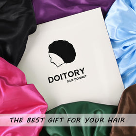 Doitory bonnet in bathroom vanity lifestyle shot showing multiuse wear during beauty routines benefit