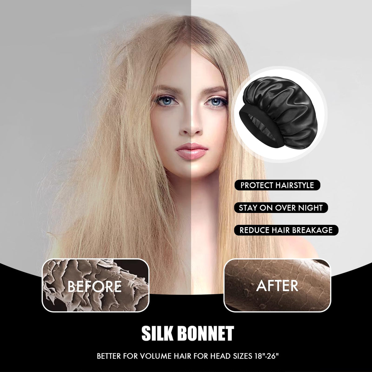 Doitory bonnet beside ruler showing 14-inch diameter for one-size-fits-most fit