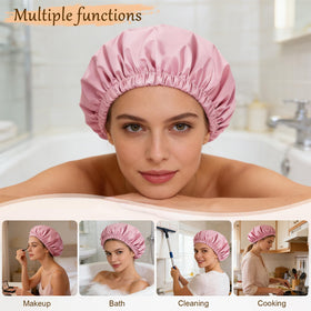 Doitory cap in use on long hair keeping braids dry and styled