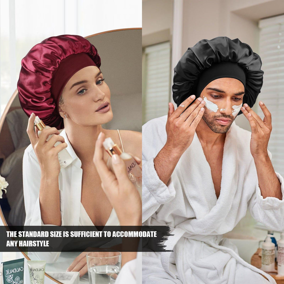 Doitory bonnet styled with loungewear illustrating fashionable home hair protection