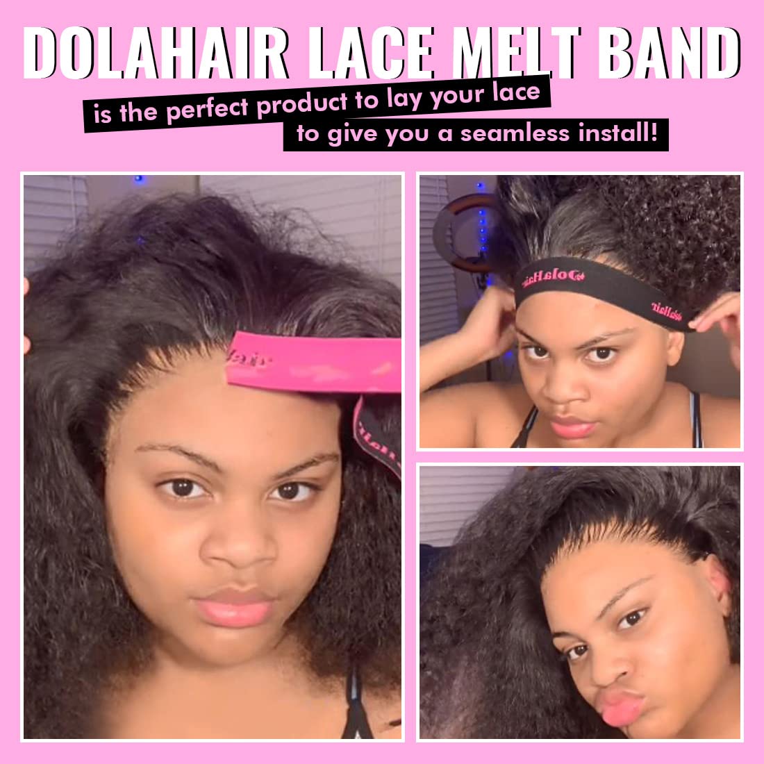 Dolahair applied along lace hairline demonstrating invisible bonding advantage