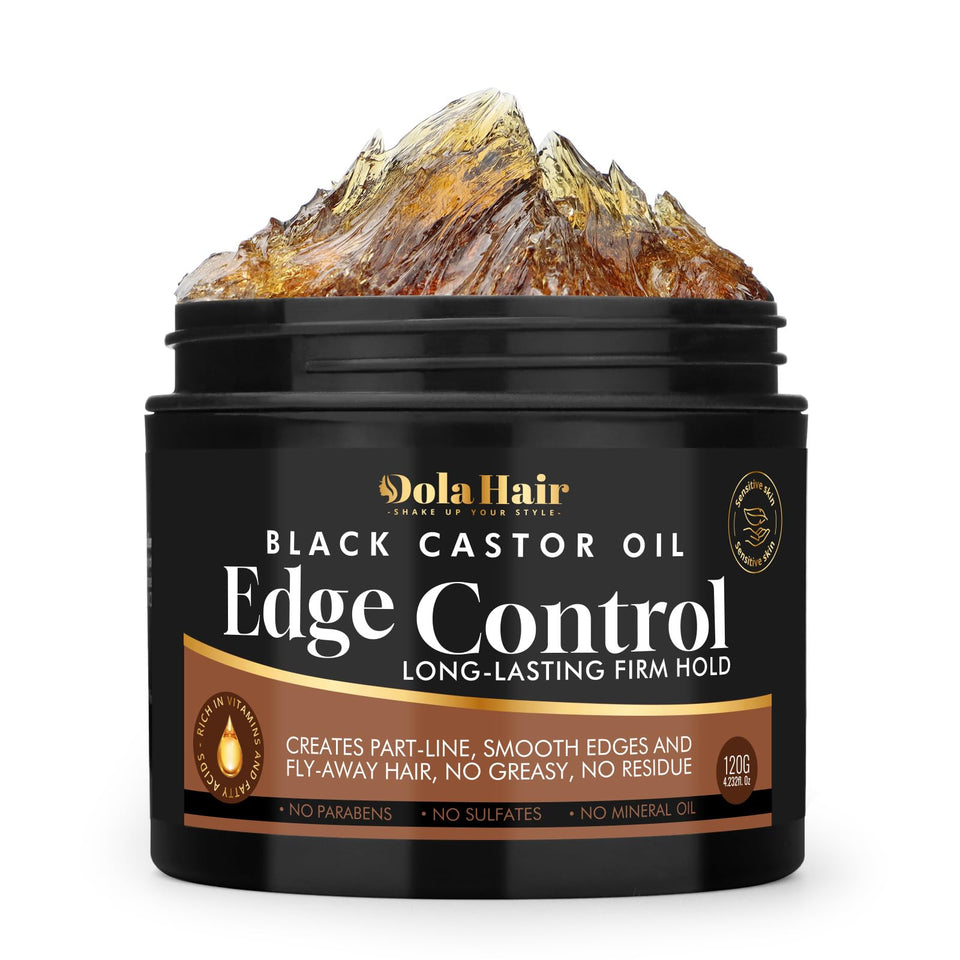 Dolahair jar front label showing product and benefit of strong hold