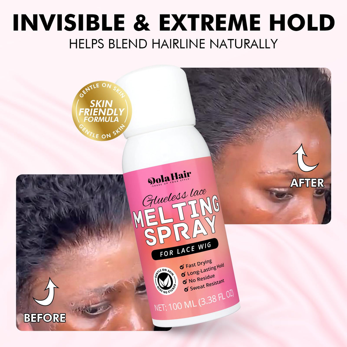 Dolahair fine mist spraying to show even coverage and fast drying benefit