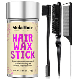 Dolahair front packaging showing wax stick and brush kit for neat styles