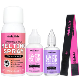 Dolahair front packaging showing complete wig melting spray kit for seamless installs