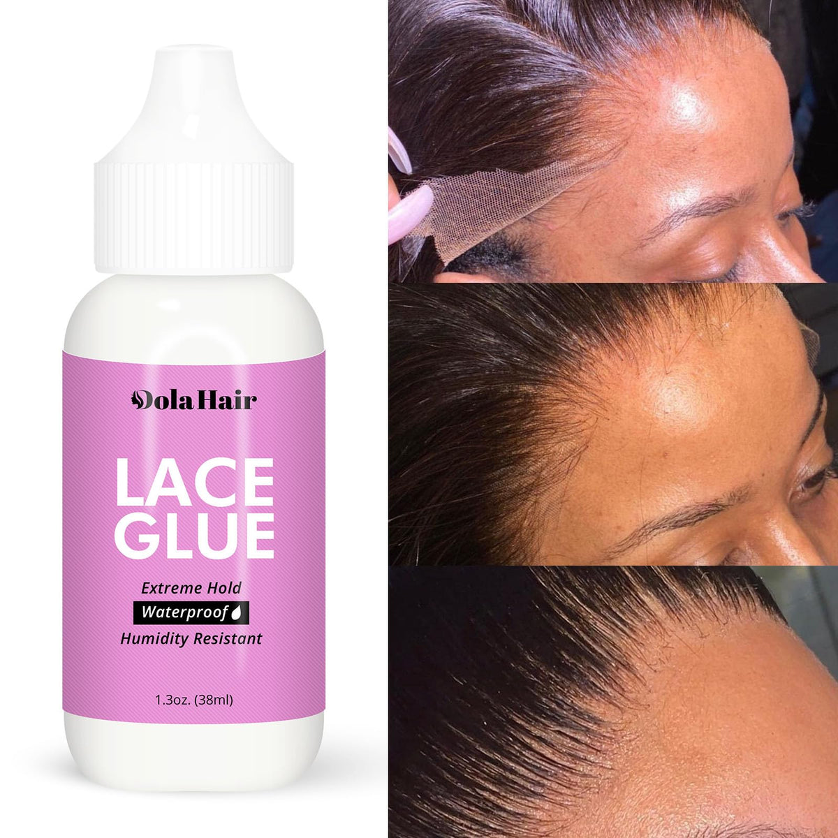 Dolahair glue texture close-up highlighting smooth, water-based formula