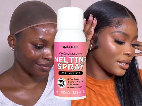 Dolahair lace melting spray being applied to hairline for blended finish