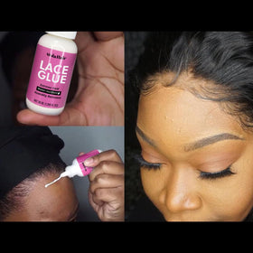 Dolahair after tying melting band to secure lace for a flat hairline finish