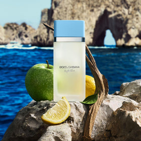 Dolce&Gabbana Light Blue side profile showing sleek bottle design and easy-carry benefit