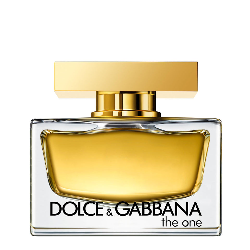 Dolce&Gabbana The One front bottle showing elegant golden glass and brand prestige