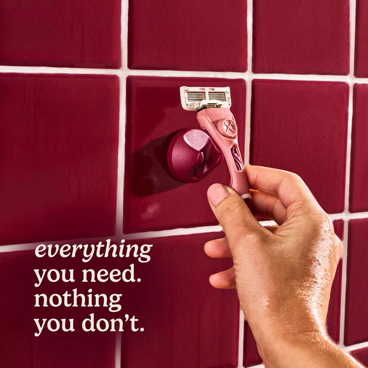 Dollar Shave Club shave set staged in bathroom for organized grooming routine