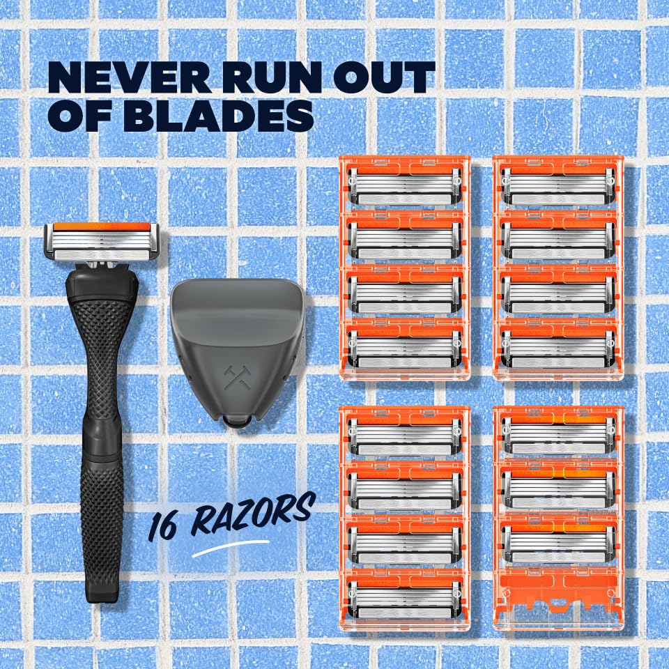 Dollar Shave Club cartridge detail showing four blades for easier rinsing