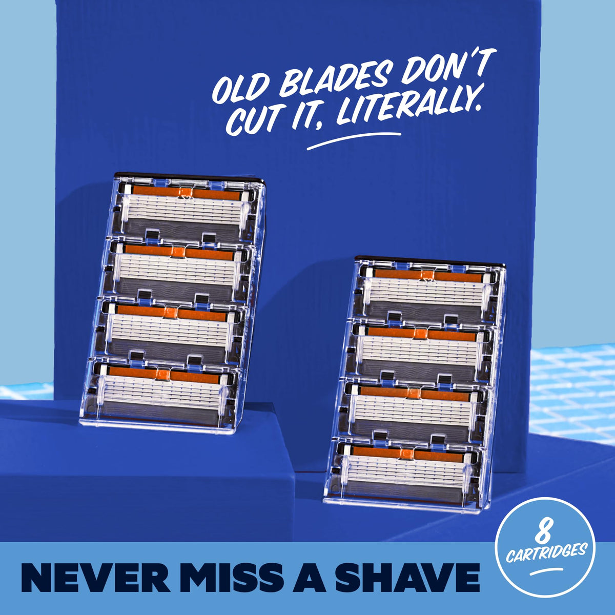 Dollar Shave Club cartridge attached to razor handle demonstrating easy swap and ready-to-use benefit