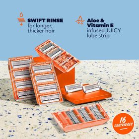 Dollar Shave Club close-up of four stainless steel blades for precision