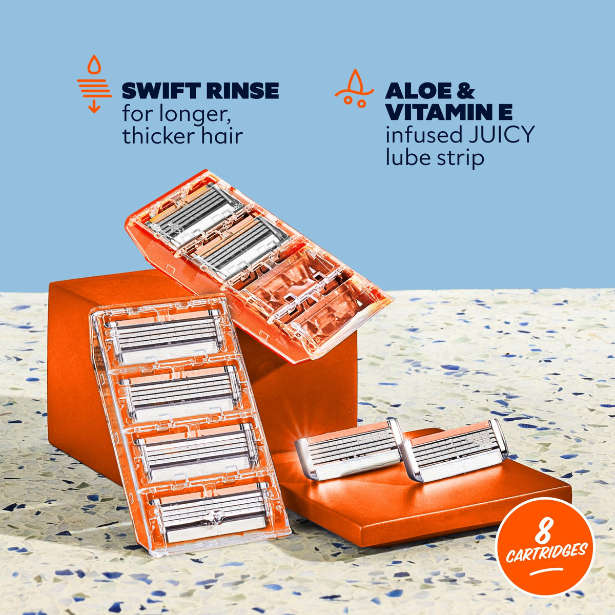 Dollar Shave Club close-up showing blade edges and rinse gaps for efficiency