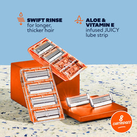 Dollar Shave Club close-up showing blade edges and rinse gaps for efficiency