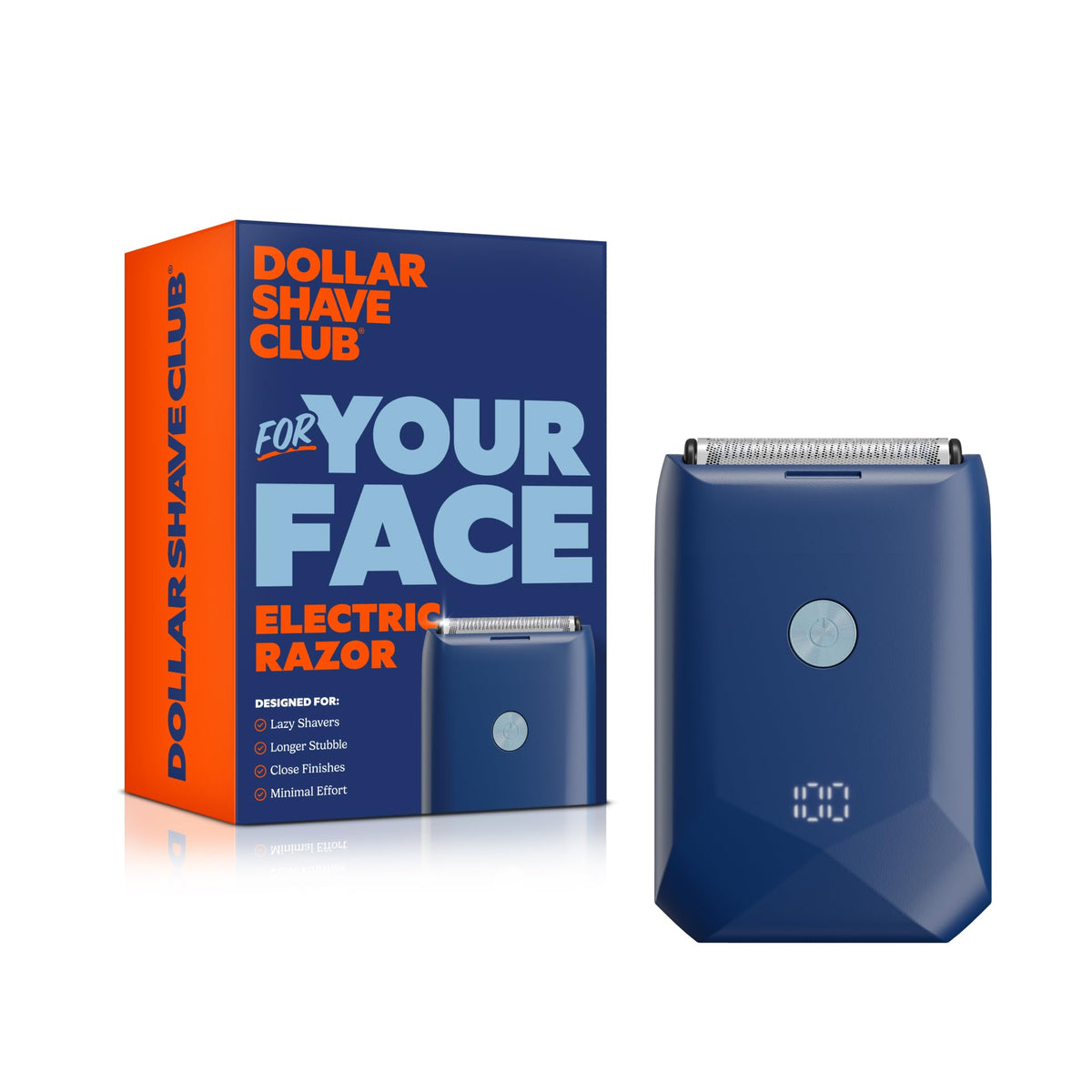 Dollar Shave Club front view of foil shaver showing compact design and fast routines