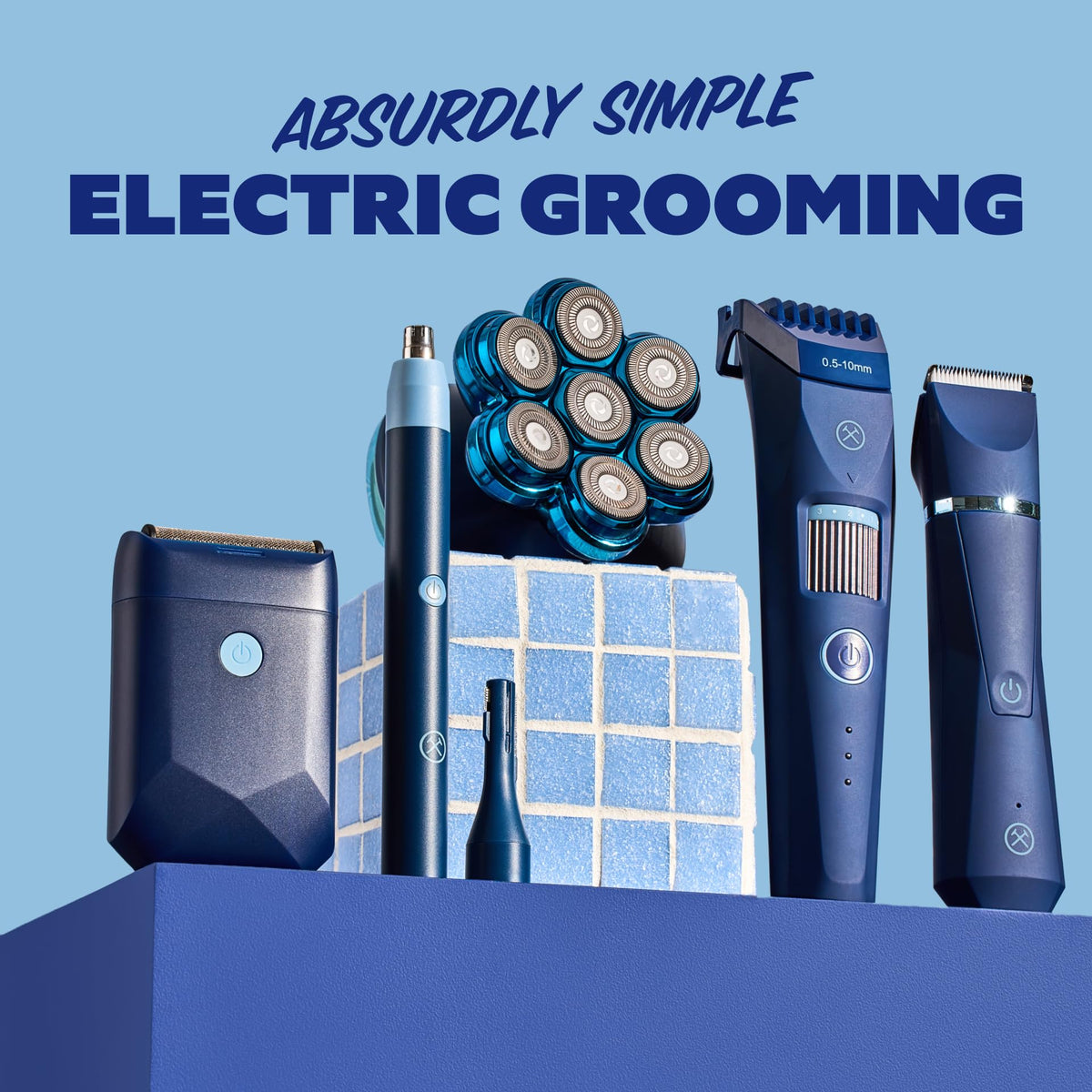 Dollar Shave Club shaver staged on bathroom counter for ready daily grooming