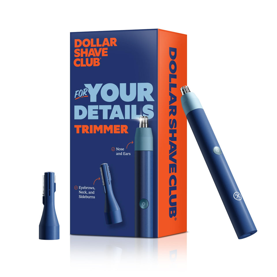 Dollar Shave Club trimmer front angle showing compact design and precise control