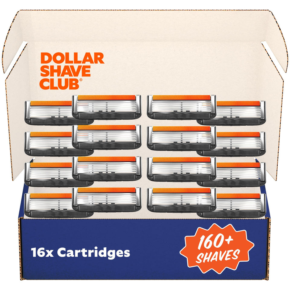 Dollar Shave Club front packaging showing 16-pack and easy storage benefit