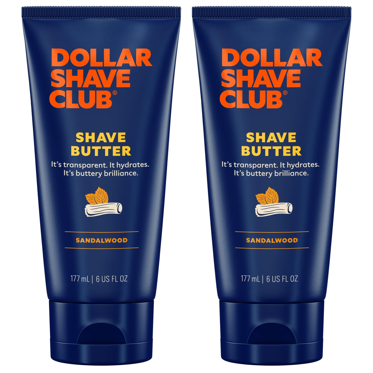 Dollar Shave Club front packaging showing two 6oz shave butter tubs and benefit of precise shaving