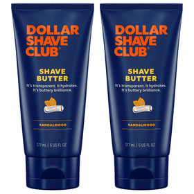 Dollar Shave Club front packaging showing two 6oz shave butter tubs and benefit of precise shaving