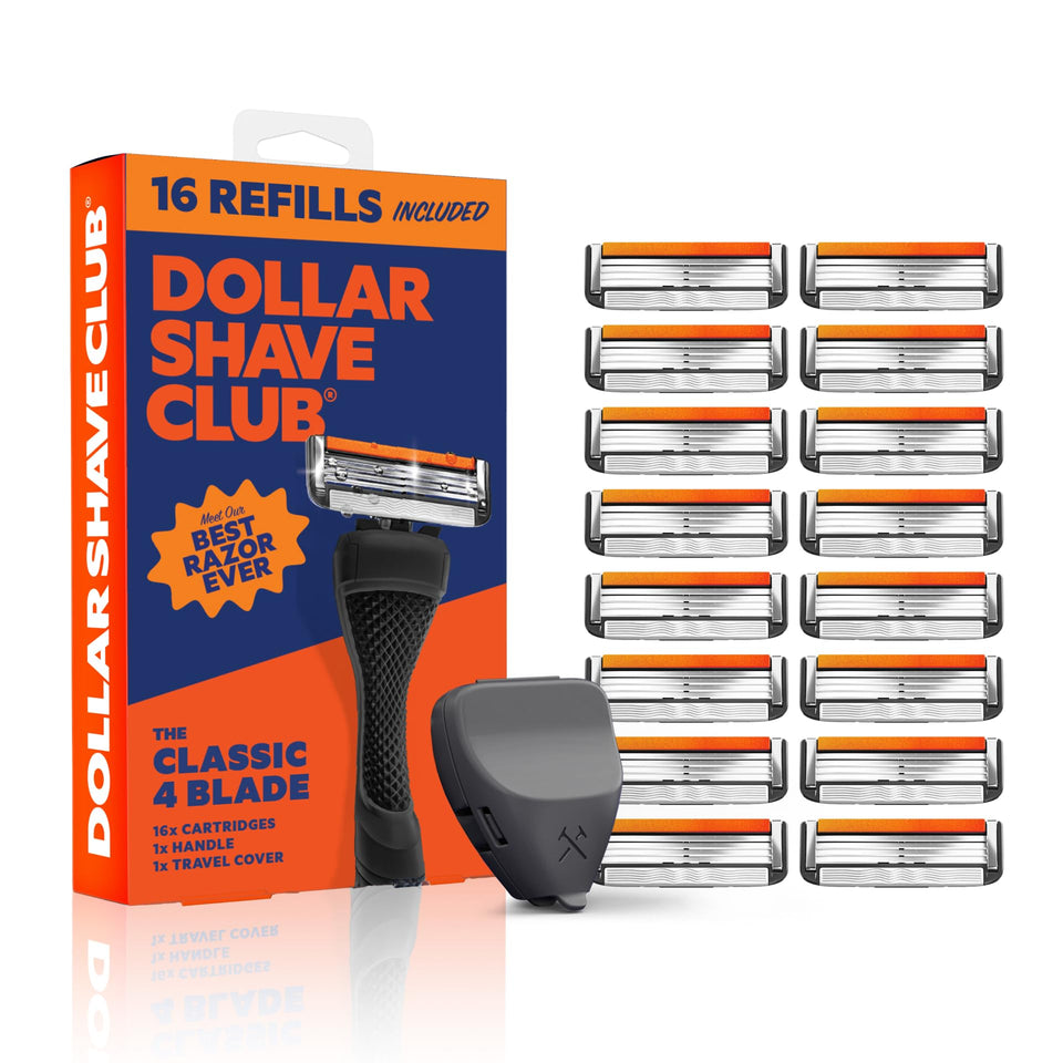 Dollar Shave Club front packaging showing kit contents and value