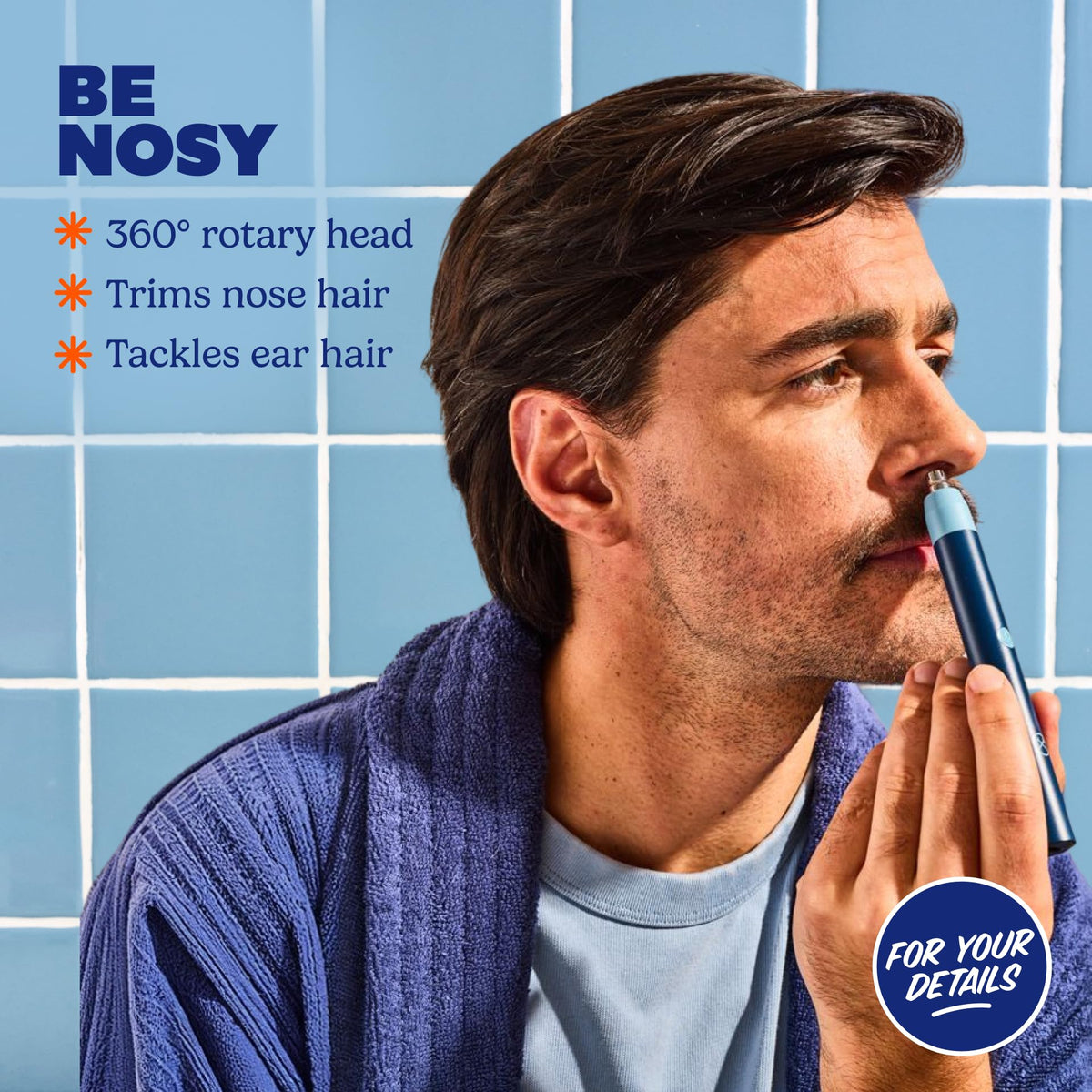 Dollar Shave Club detailer trimming eyebrow hairs for clean, shaped brows