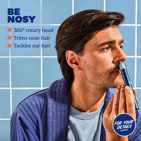 Dollar Shave Club detailer trimming eyebrow hairs for clean, shaped brows