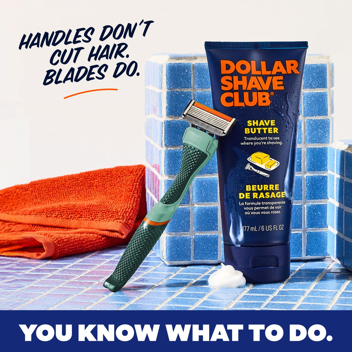 Dollar Shave Club handle in a bathroom setting highlighting practical everyday use