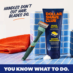 Dollar Shave Club handle in a bathroom setting highlighting practical everyday use