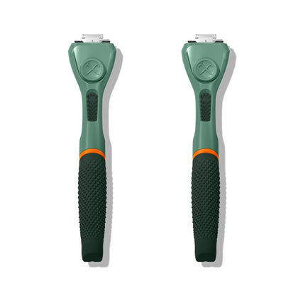 Dollar Shave Club green handle front view showing durable grip and easy storage
