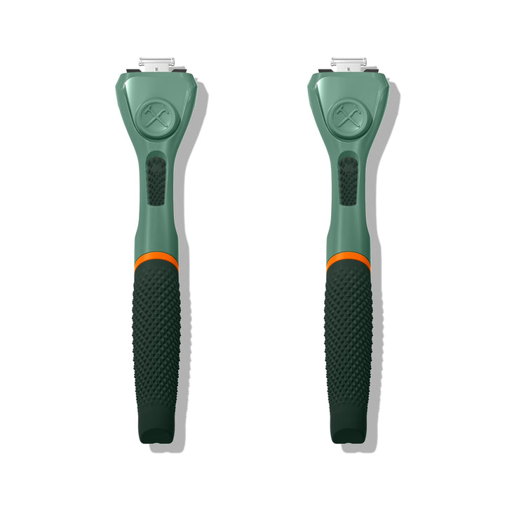 Dollar Shave Club green handle front view showing durable grip and easy storage