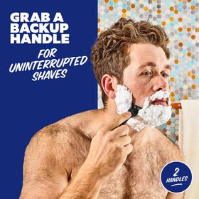Dollar Shave Club handle attached to 4-blade cartridge for easy swapping