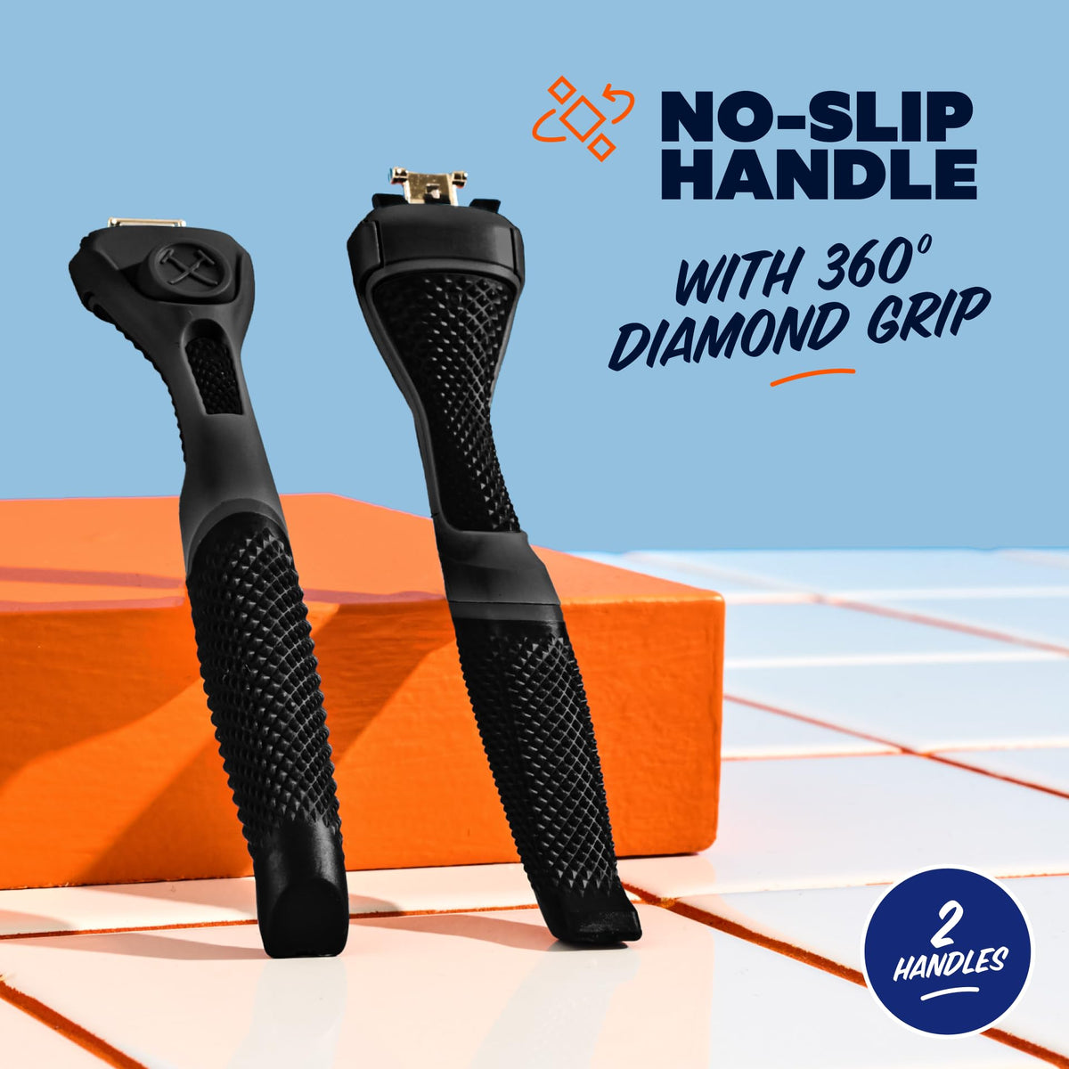 Dollar Shave Club handle attached to 6-blade cartridge for precise shave