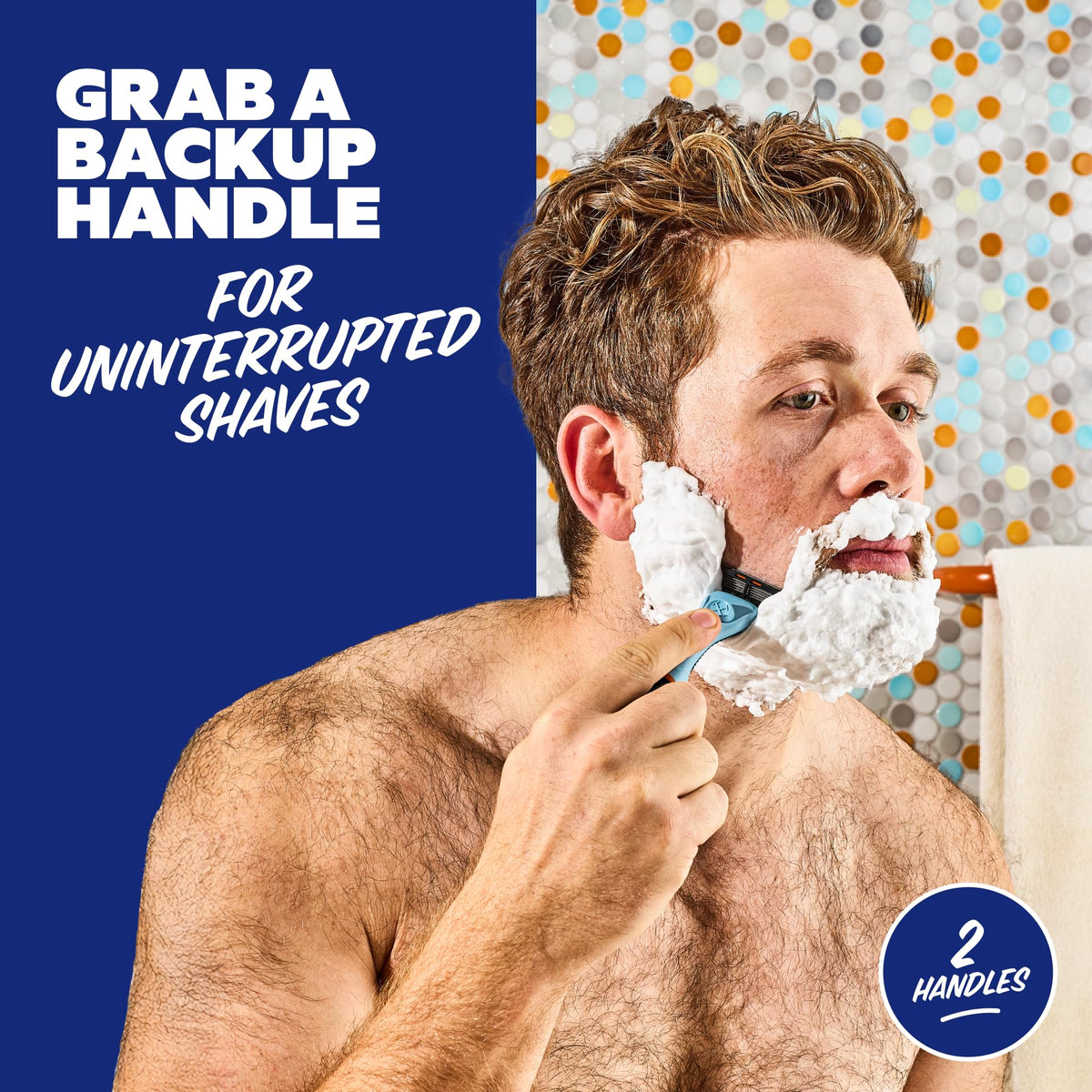 Dollar Shave Club handle attached to 6-blade cartridge showing secure fit and balanced weight