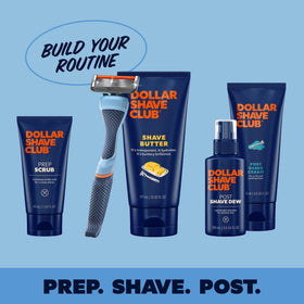 Dollar Shave Club in-bathroom lifestyle shot demonstrating comfortable daily shave