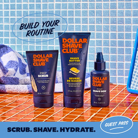 Dollar Shave Club razor set displayed in bathroom lifestyle for grooming routine