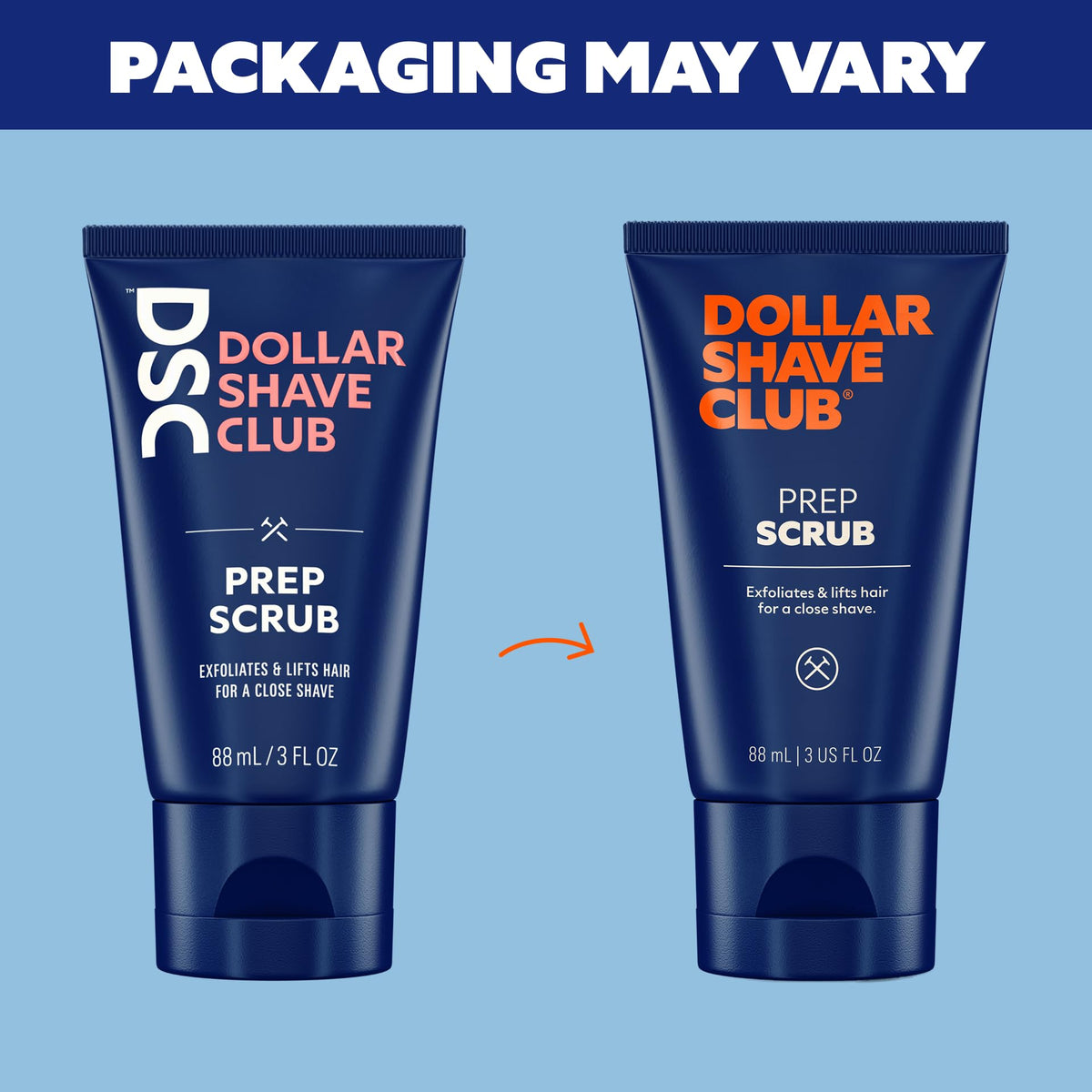 Dollar Shave Club prep scrub on bathroom shelf suggesting daily routine ease