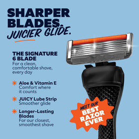 Dollar Shave Club razor cover snapped on handle protecting blades during travel