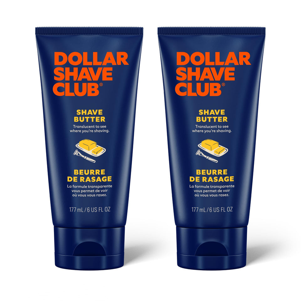 Dollar Shave Club front-packaging showing two 6 oz shave butter tubes for convenience