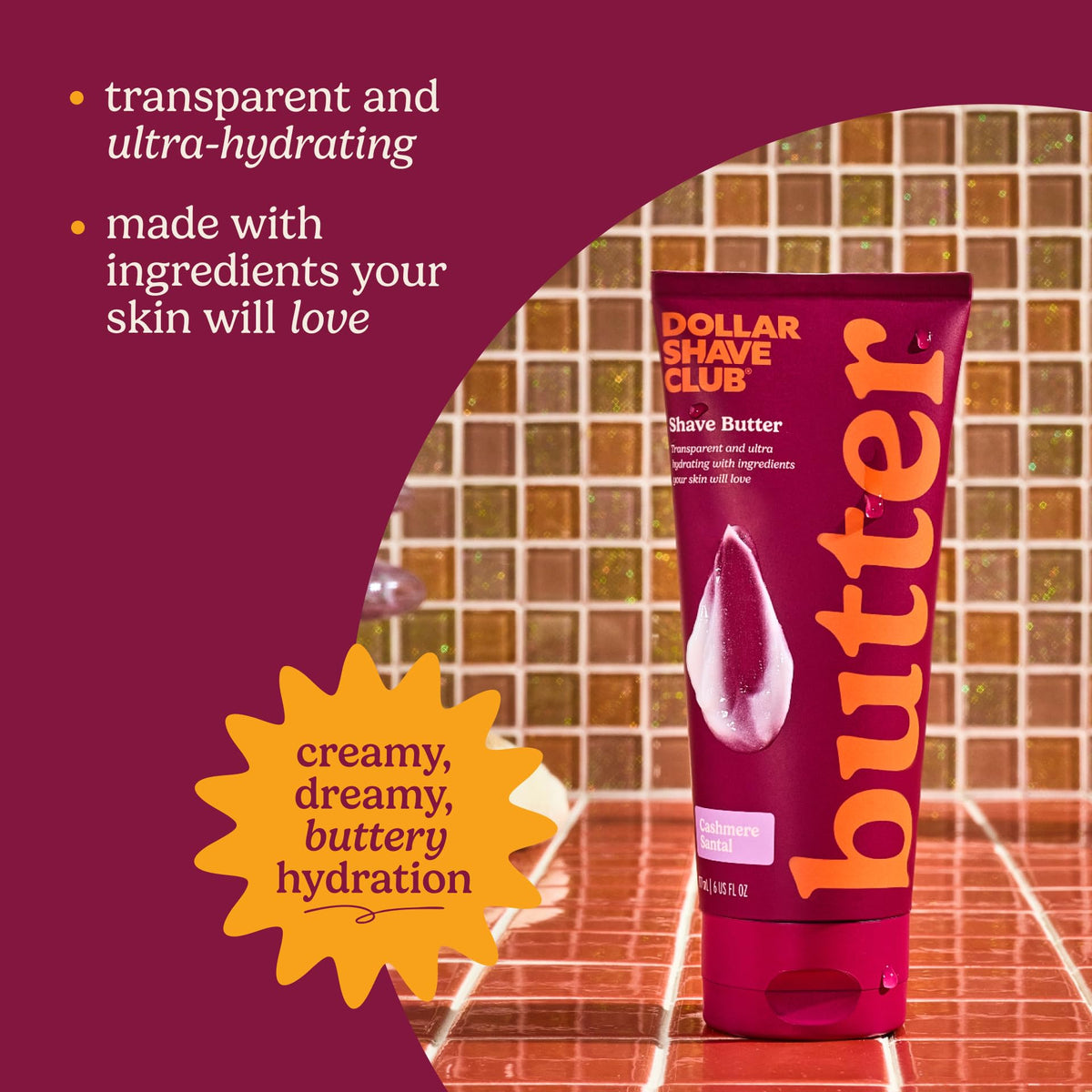 Dollar Shave Club open tub showing smooth clear shave butter texture