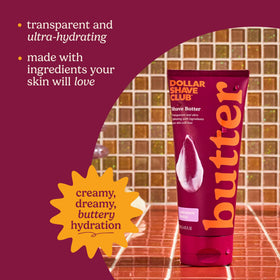 Dollar Shave Club open tub showing smooth clear shave butter texture