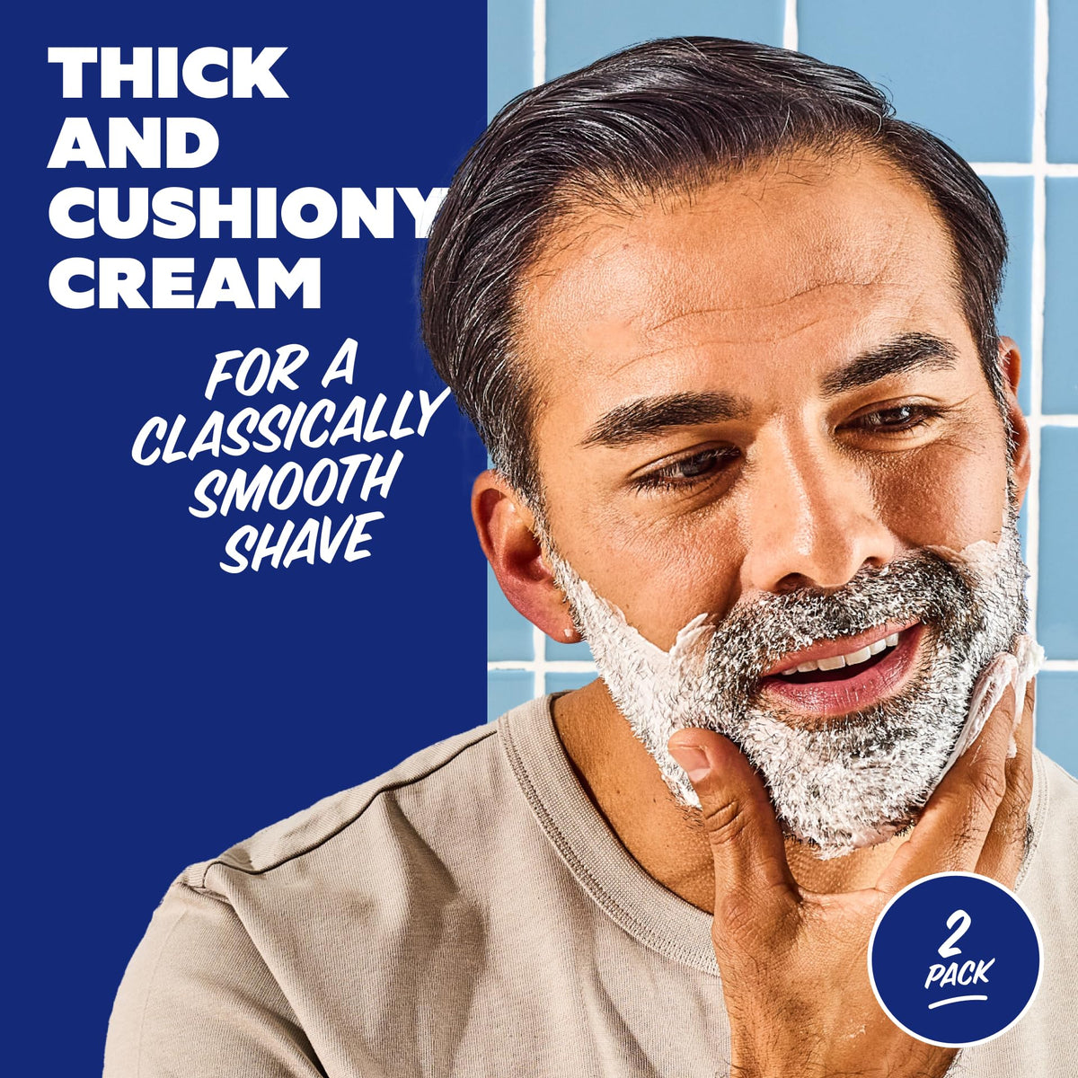 Dollar Shave Club shave cream on palm demonstrating easy spread and hydrating feel before shaving