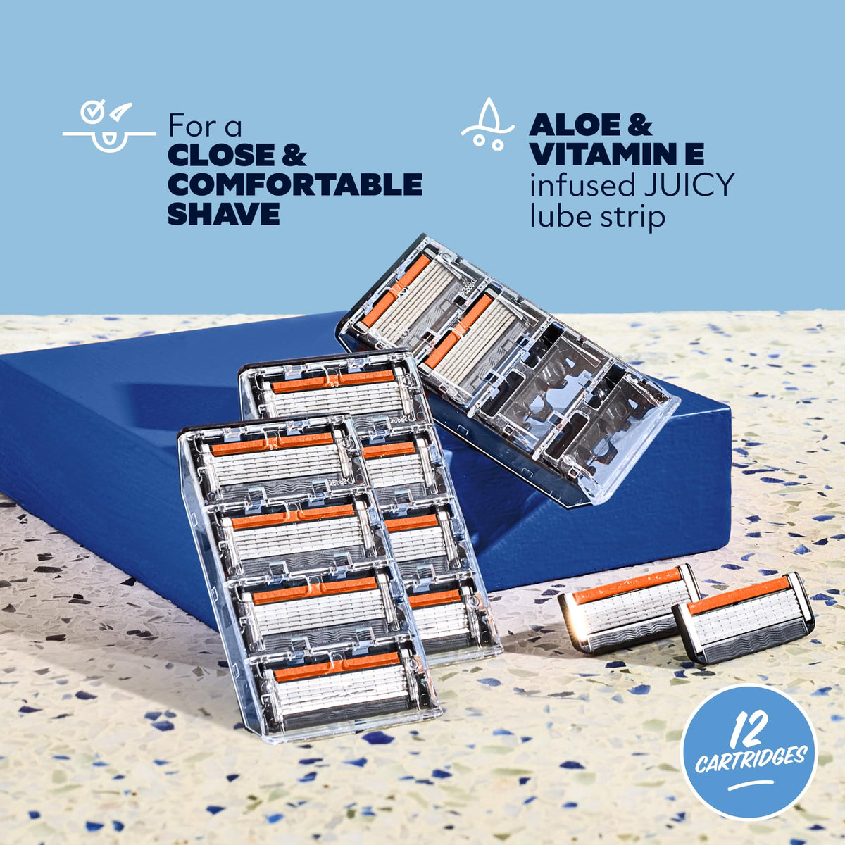 Dollar Shave Club single cartridge closeup highlighting shave performance