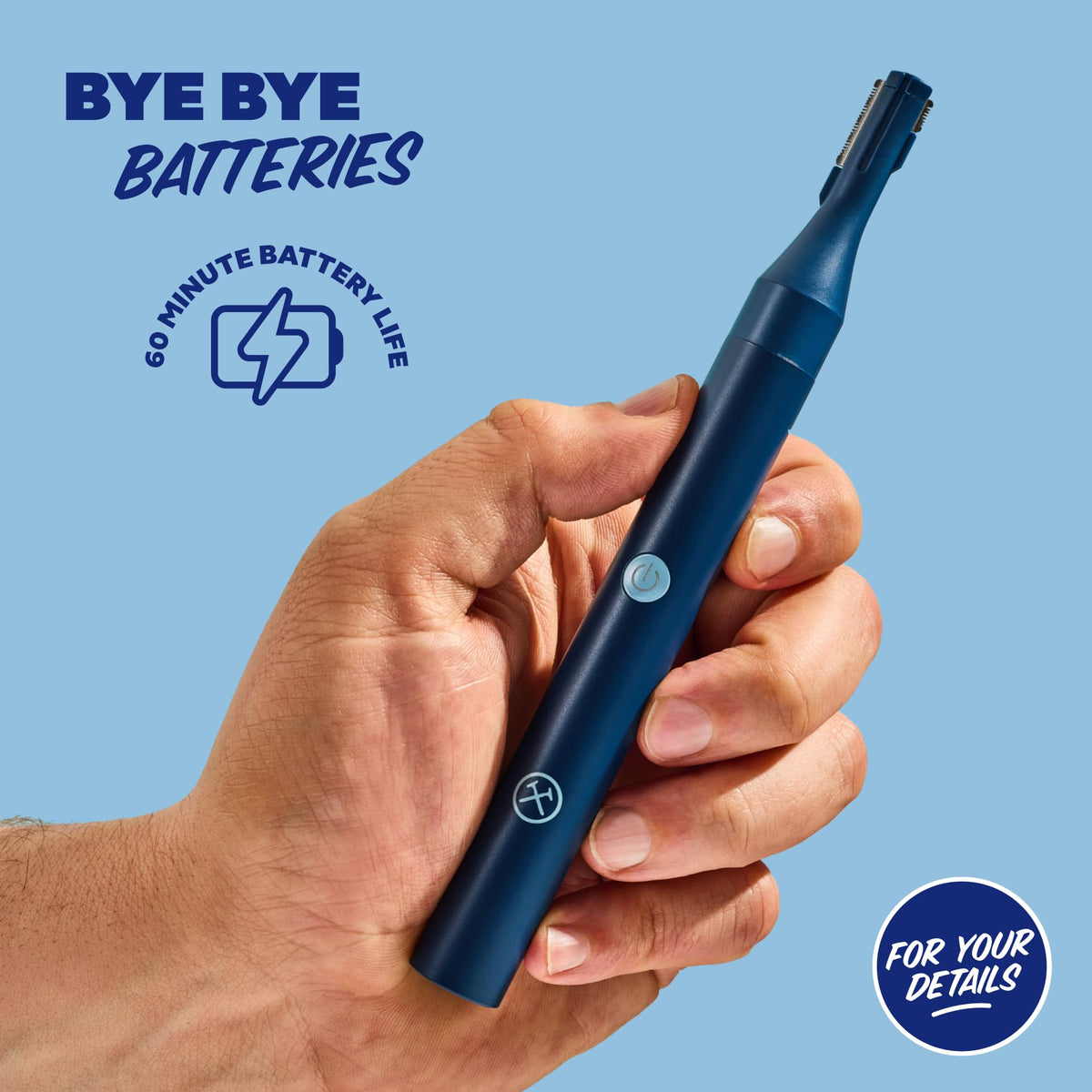 Dollar Shave Club trimmer next to a standard razor illustrating compact size