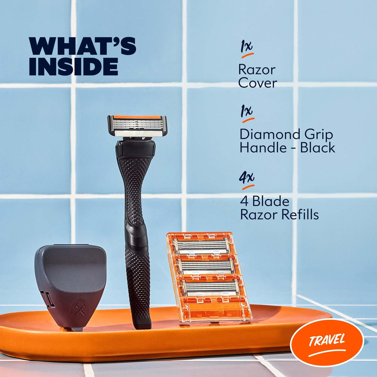 Dollar Shave Club Swift Rinse blades close-up showing easy-rinse spacing benefit