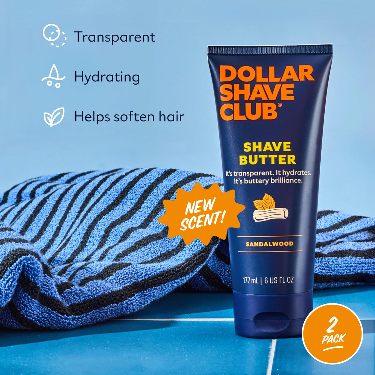Dollar Shave Club close-up of translucent butter texture highlighting smooth glide benefit