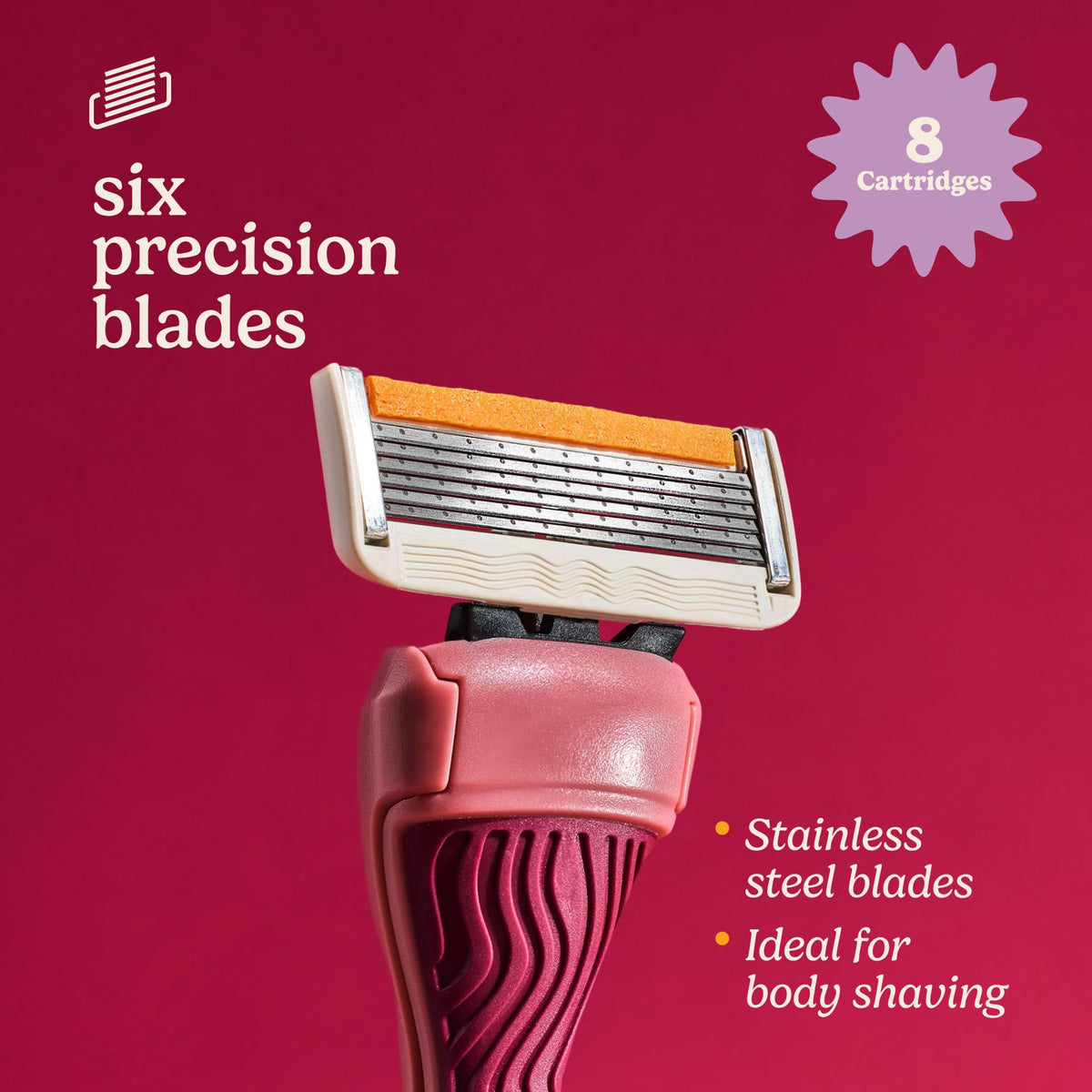 Dollar Shave Club cartridge attached to handle showing easy snap-on installation benefit