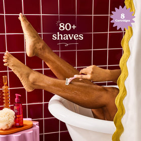 Detail of Aloe and Vitamin E lube strip on Dollar Shave Club refill for smooth glide